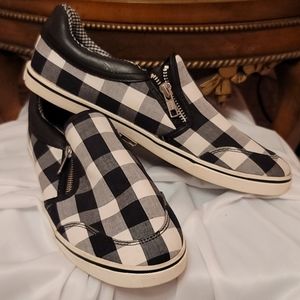 Ralph Lauren slip on zipper plaid sneakers 9.5